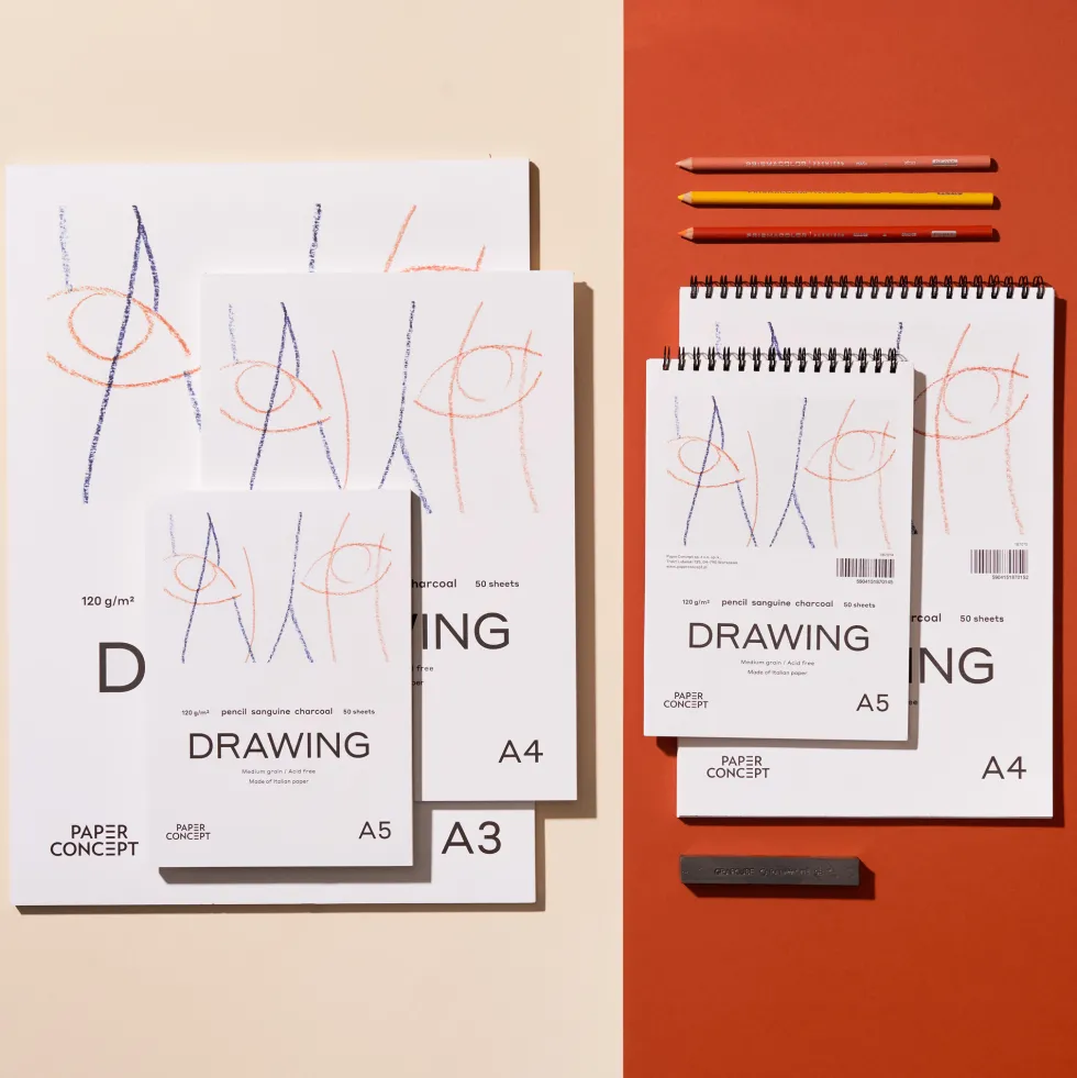 Blok rysunkowy Drawing na spirali - PaperConcept - medium grain A5 120 g 50 ark.