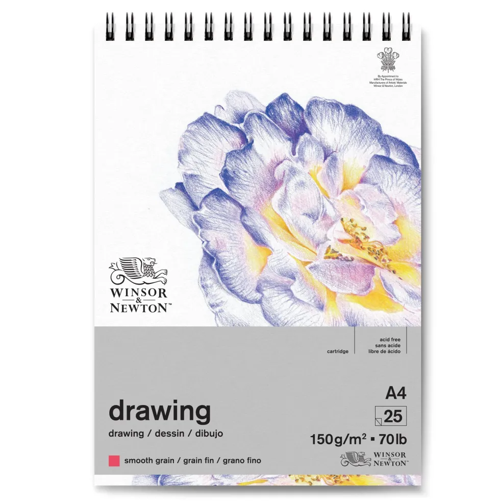 Blok rysunkowy ze spiralą Drawing Pad - Winsor & Newton - smooth, A4, 150g, 25 ark.