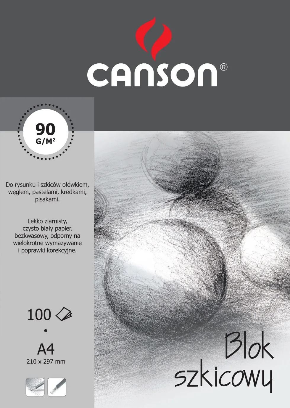 Blok szkicowy A4 - Canson - 90 g, 100 ark.