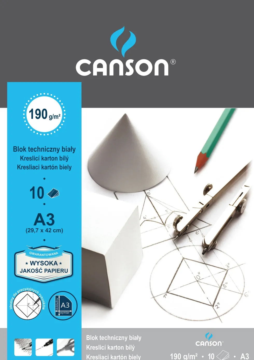 Blok techniczny A3 - Canson - biały, 190 g, 10 ark.