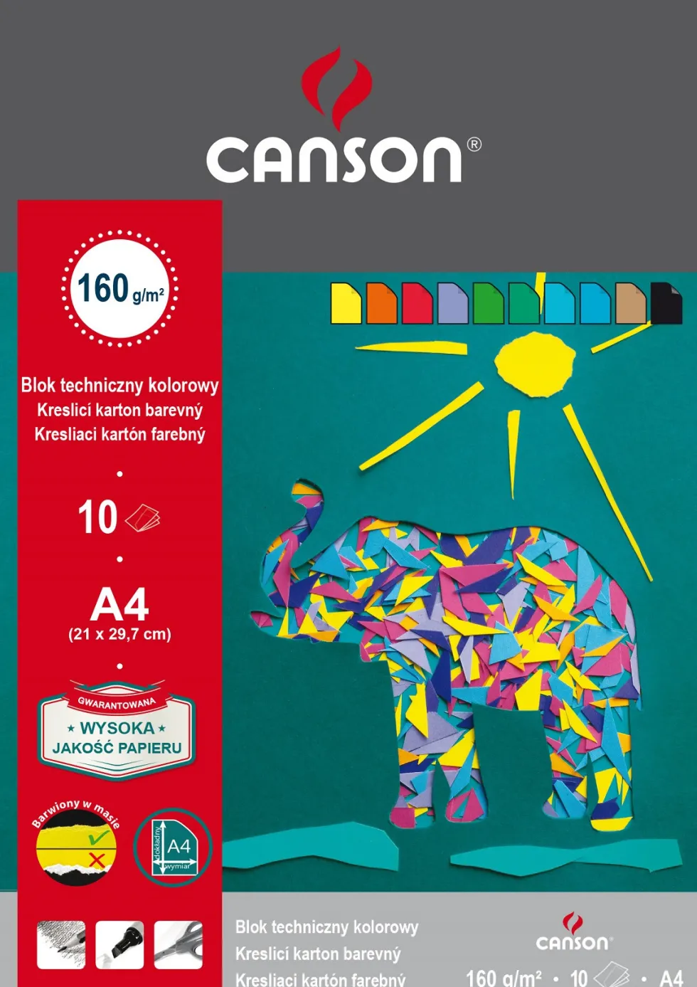Blok techniczny A4 - Canson - kolorowy, 160 g, 10 ark.
