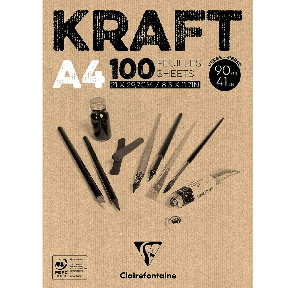 Blok uniwersalny Kraft Mixed Media - Clairefontaine - brązowy, A4, 90g, 100 ark.