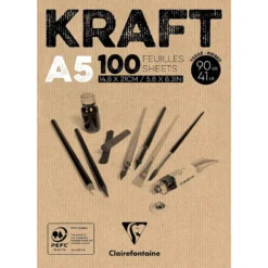 Blok uniwersalny Kraft Mixed Media - Clairefontaine - brązowy, A5, 90g, 100 ark.