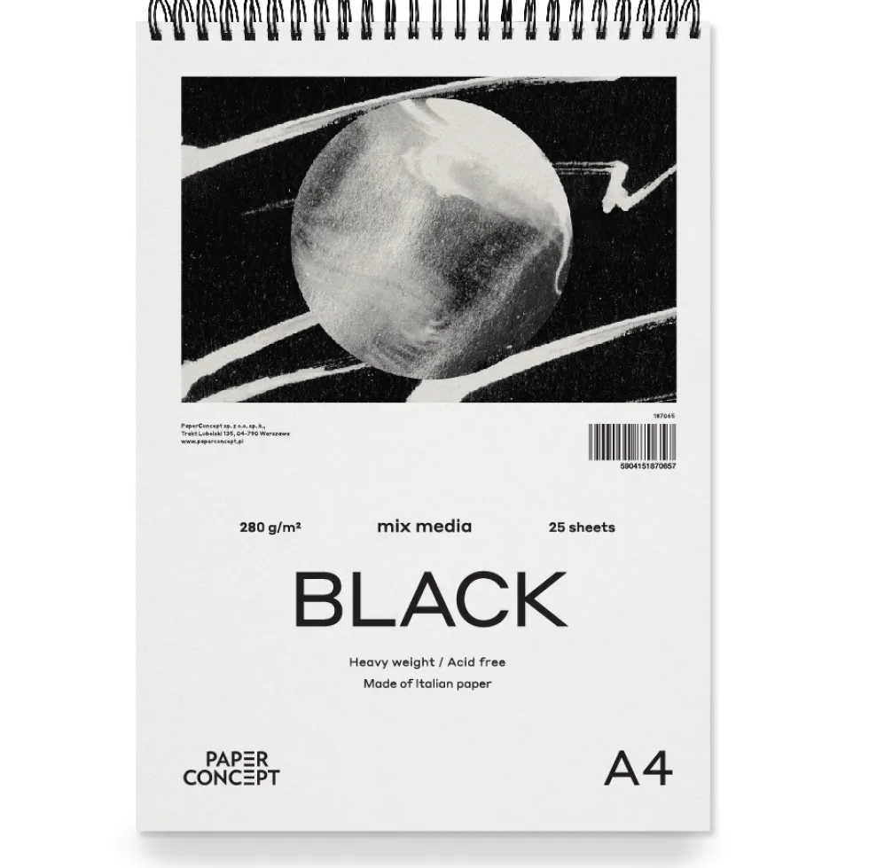 Blok uniwersalny Mix Media Black na spirali - PaperConcept - smooth A4 280 g 25 ark.