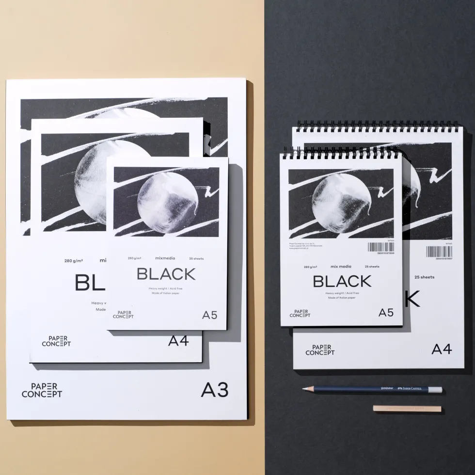 Blok uniwersalny Mix Media Black na spirali - PaperConcept - smooth A5 280 g 25 ark.