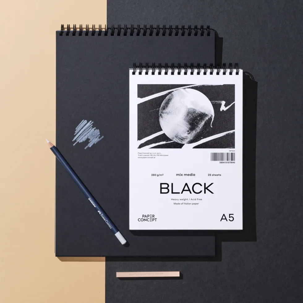 Blok uniwersalny Mix Media Black na spirali - PaperConcept - smooth A5 280 g 25 ark.