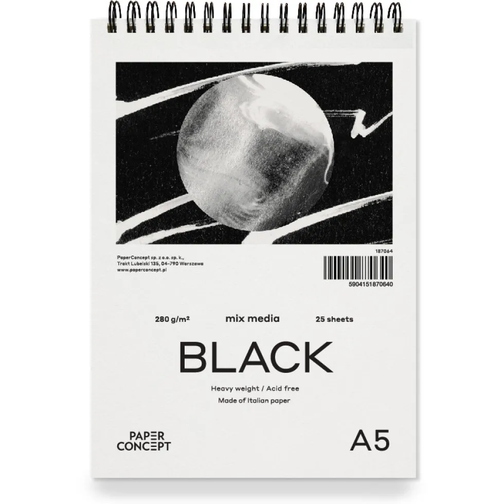 Blok uniwersalny Mix Media Black na spirali - PaperConcept - smooth A5 280 g 25 ark.