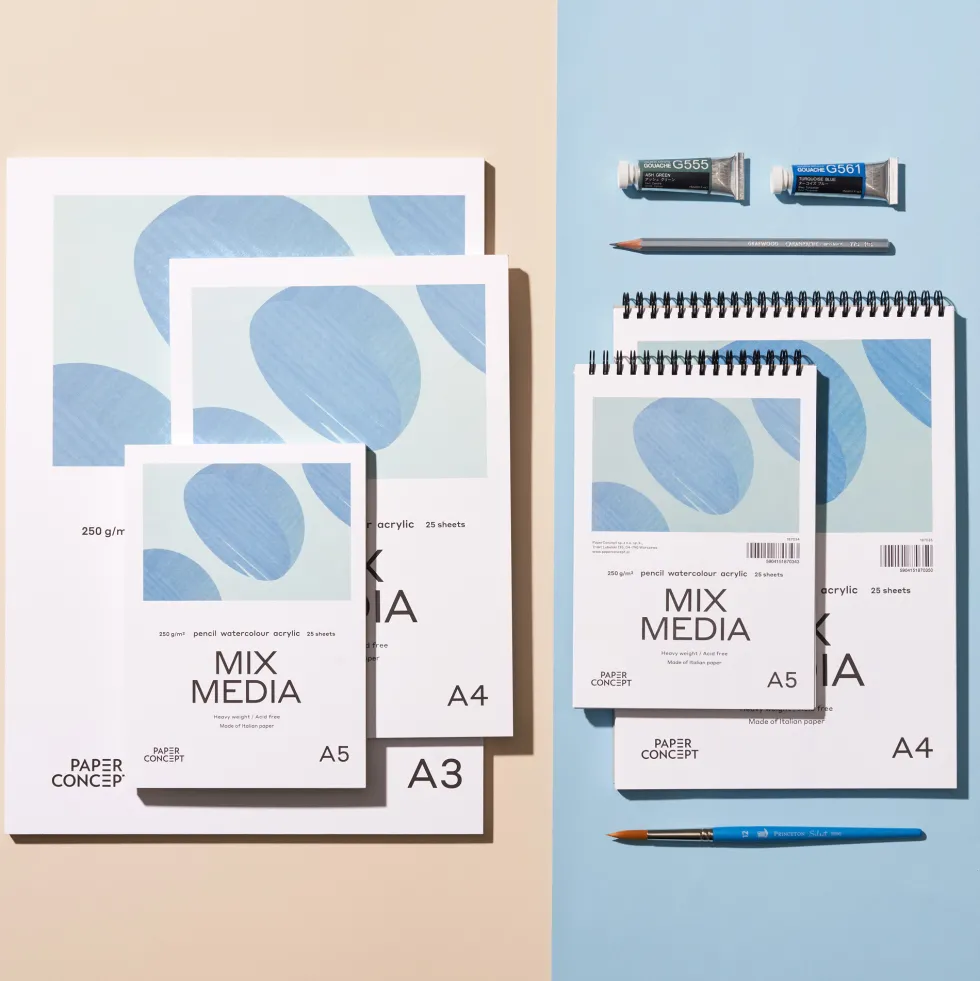 Blok uniwersalny Mix Media na spirali - PaperConcept - medium grain A4 250 g 25 ark.