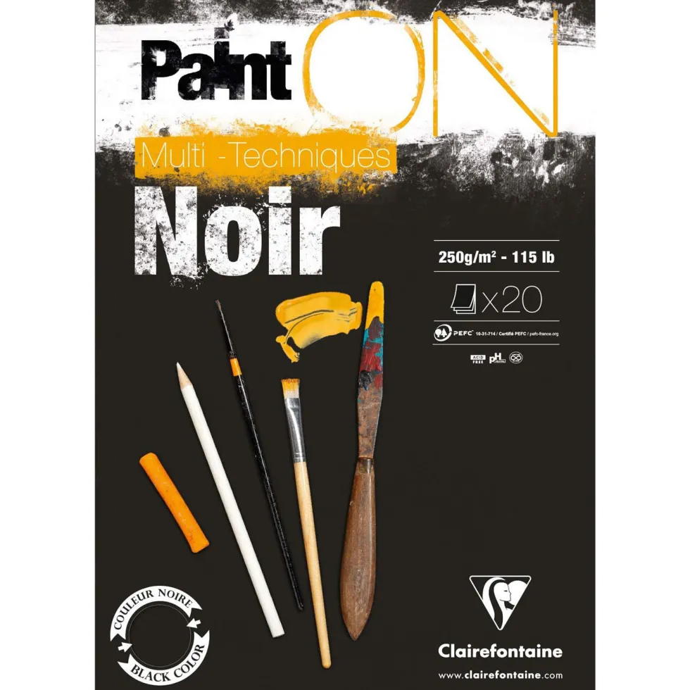 Blok uniwersalny Paint'On Mixed Media - Clairefontaine - czarny, A3, 250g, 20 ark.