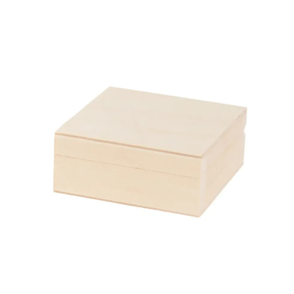 Drewniane pudełko, kasetka - kwadratowa, 10 x 10 x 3,7 cm
