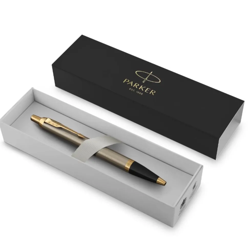 Długopis IM w etui - Parker - Brushed Metal & Gold Trim