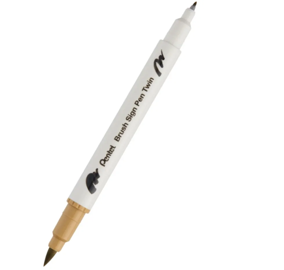 Dwustronny pisak pędzelkowy Brush Sign Pen Twin - Pentel - beżowy