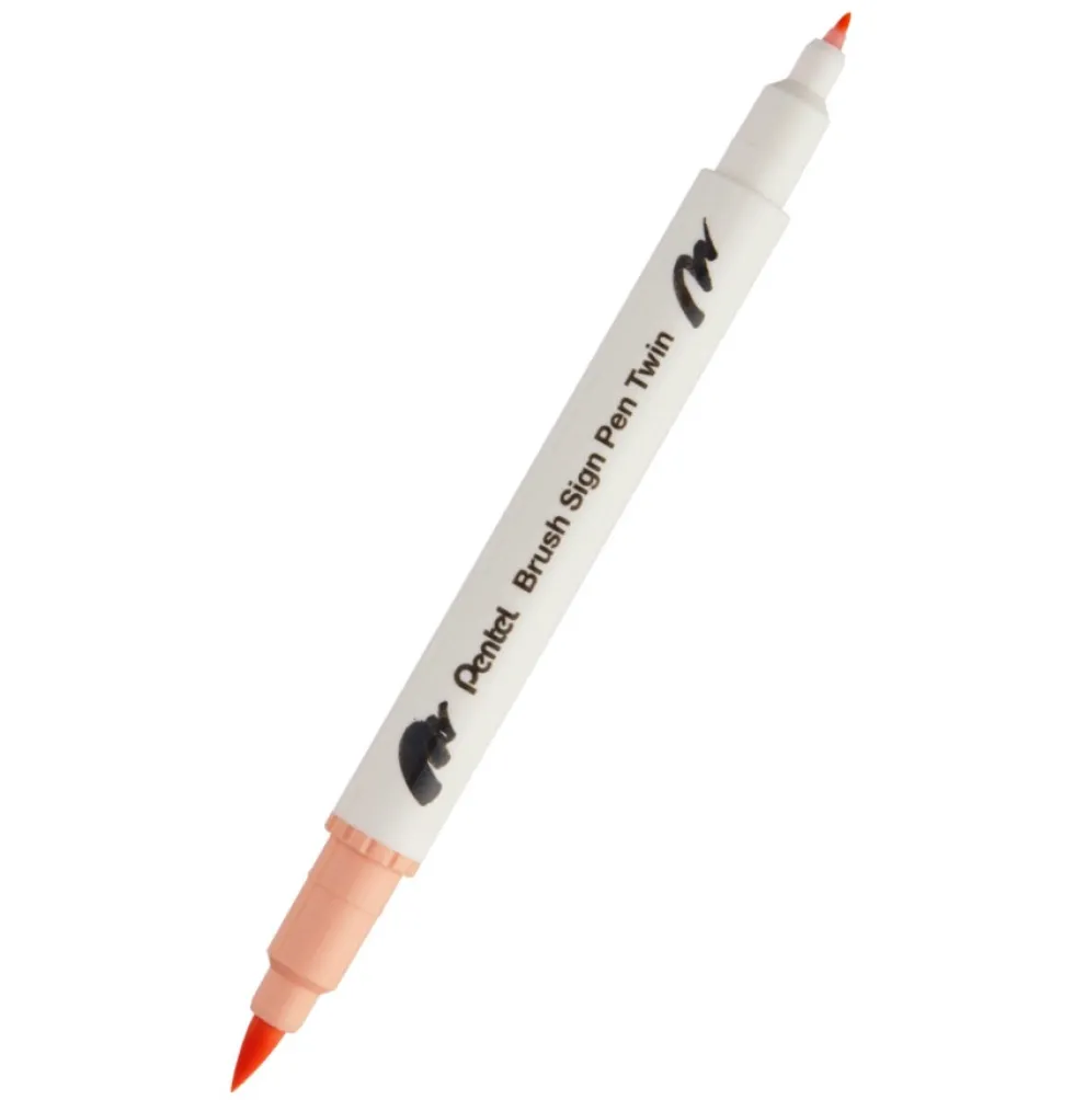 Dwustronny pisak pędzelkowy Brush Sign Pen Twin - Pentel - jasnopomarańczowy