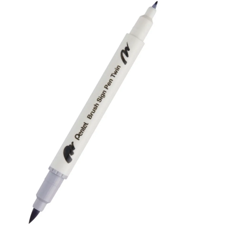 Dwustronny pisak pędzelkowy Brush Sign Pen Twin - Pentel - srebrnoszary