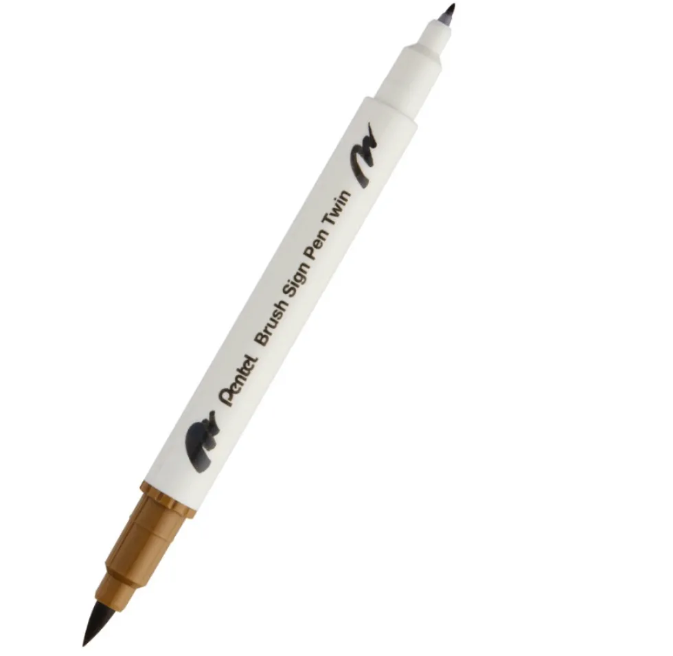 Dwustronny pisak pędzelkowy Brush Sign Pen Twin - Pentel - surowa umbra