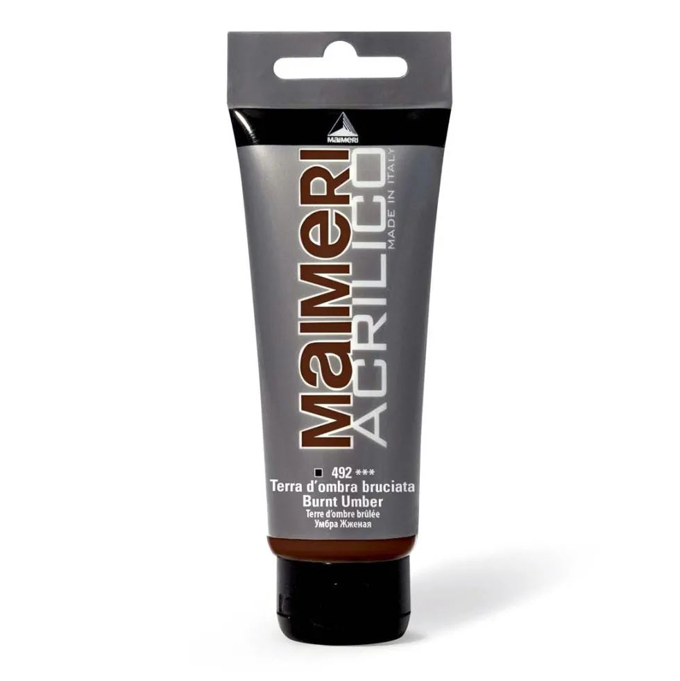 Farba akrylowa Acrilico - Maimeri - 492, Burnt Umber, 200 ml