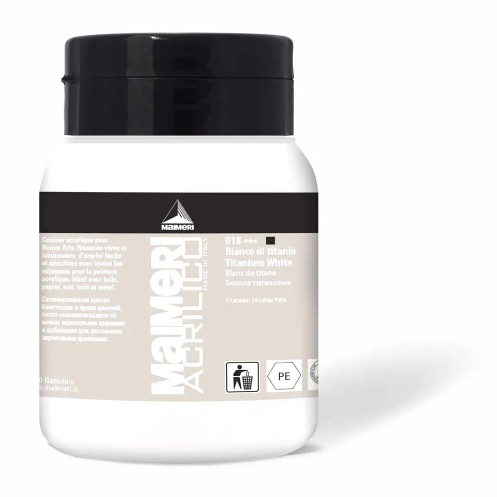 Farba akrylowa Acrilico - Maimeri - 018, Titanium White, 500 ml