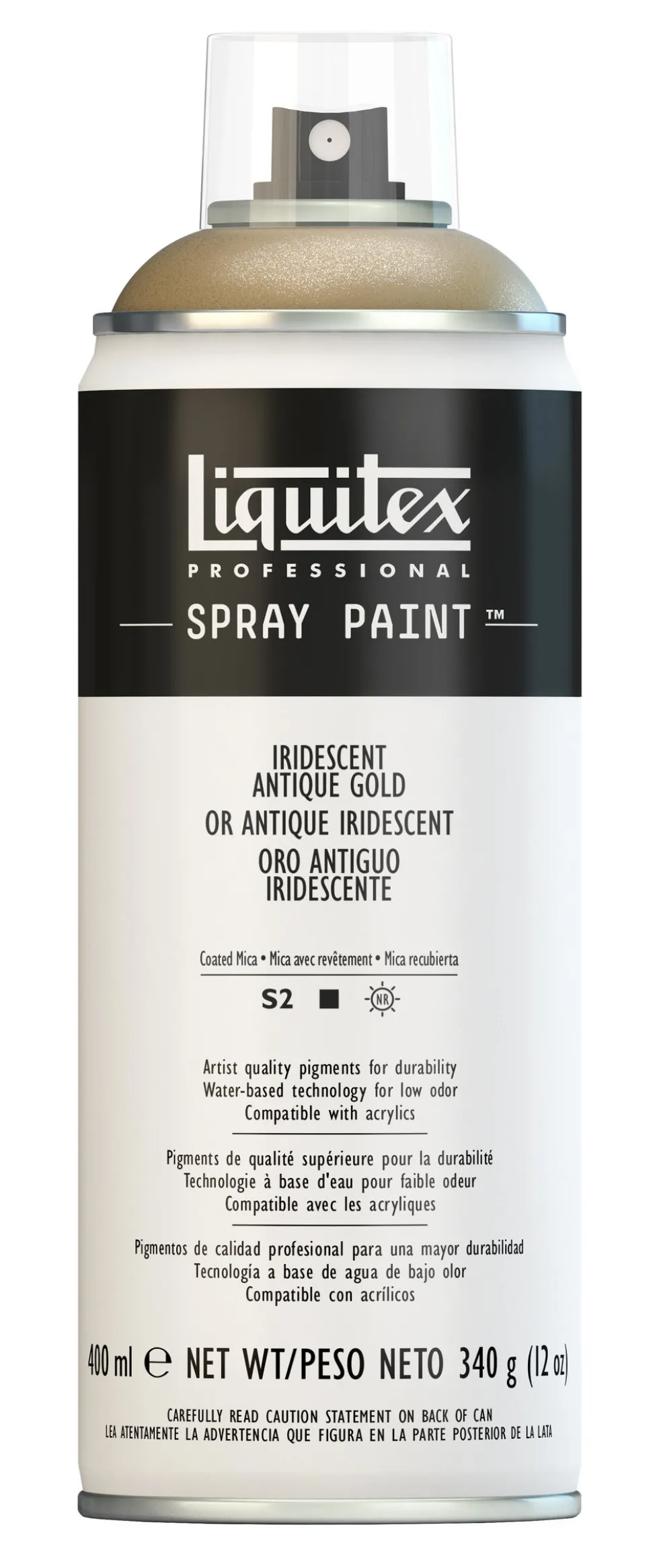 Farba akrylowa w spray'u - Liquitex - Iridescent Antique Gold, 400 ml