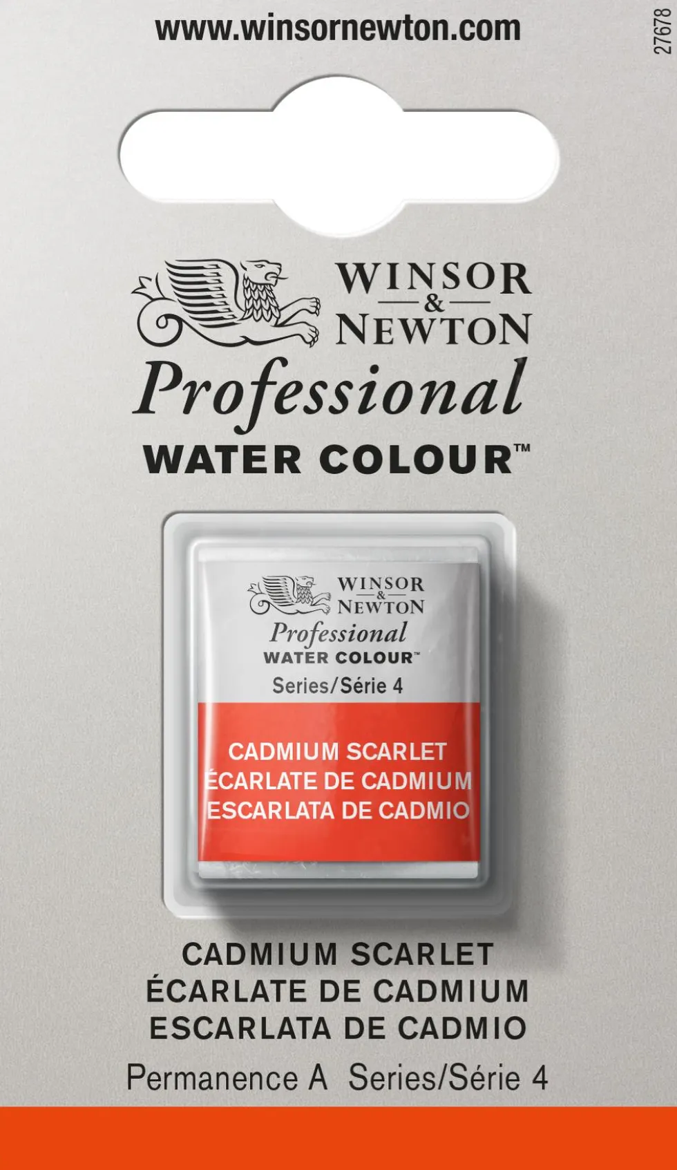 Farba akwarelowa Professional w półkostce - Winsor & Newton - Cadmium Scarlet