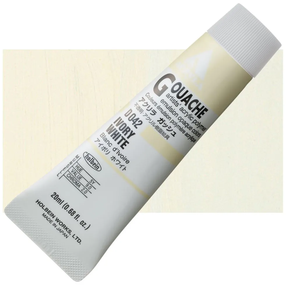 Farba gwasz Acryla Gouache - Holbein - Ivory White, 20 ml