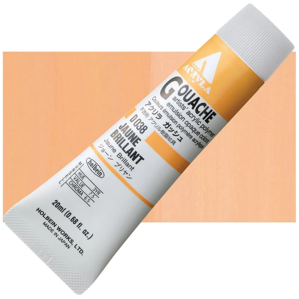 Farba gwasz Acryla Gouache - Holbein - Jaune Brillant, 20 ml