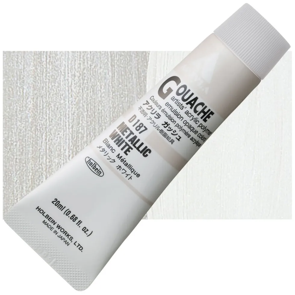Farba gwasz Acryla Gouache - Holbein - Metallic White, 20 ml