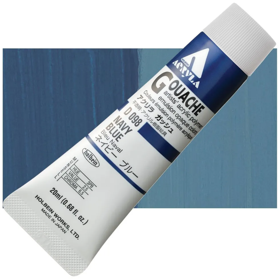 Farba gwasz Acryla Gouache - Holbein - Navy Blue, 20 ml