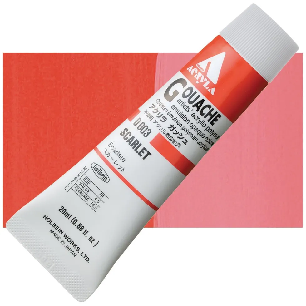 Farba gwasz Acryla Gouache - Holbein - Scarlet, 20 ml