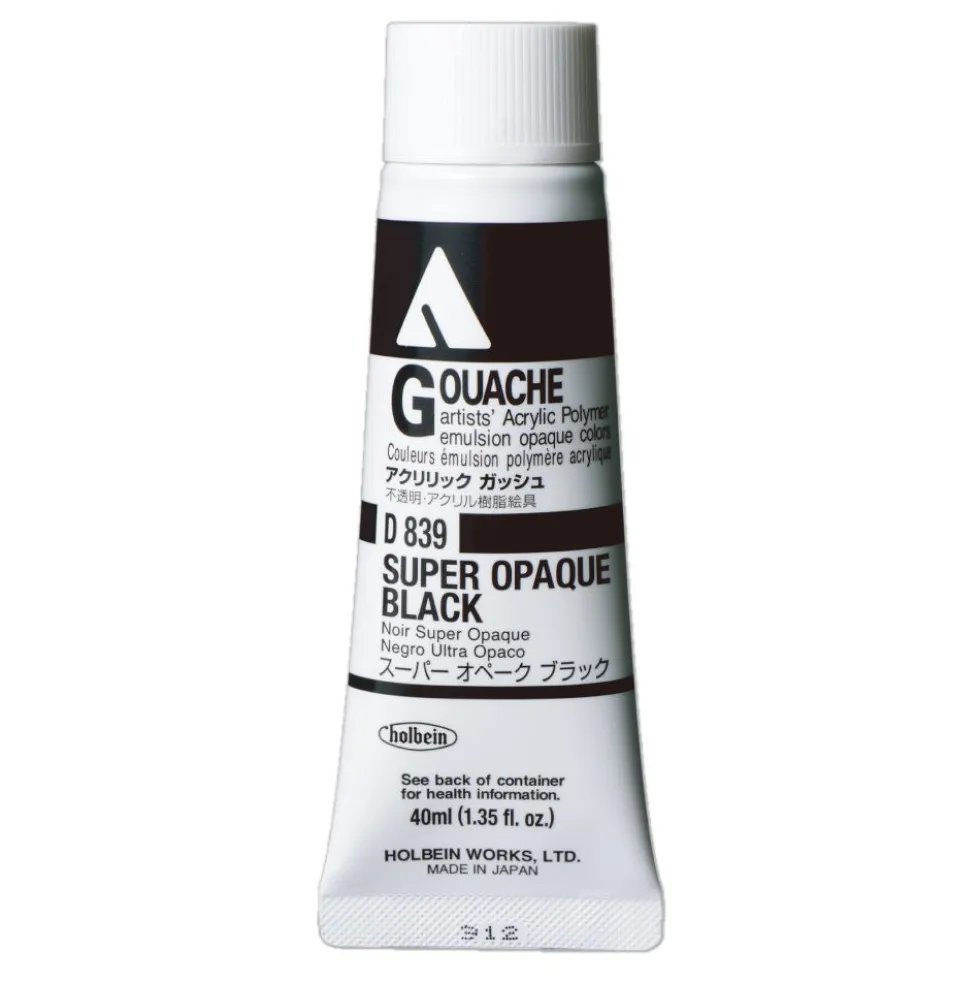 Farba gwasz Acryla Gouache - Holbein - Super Opaque Black, 40 ml