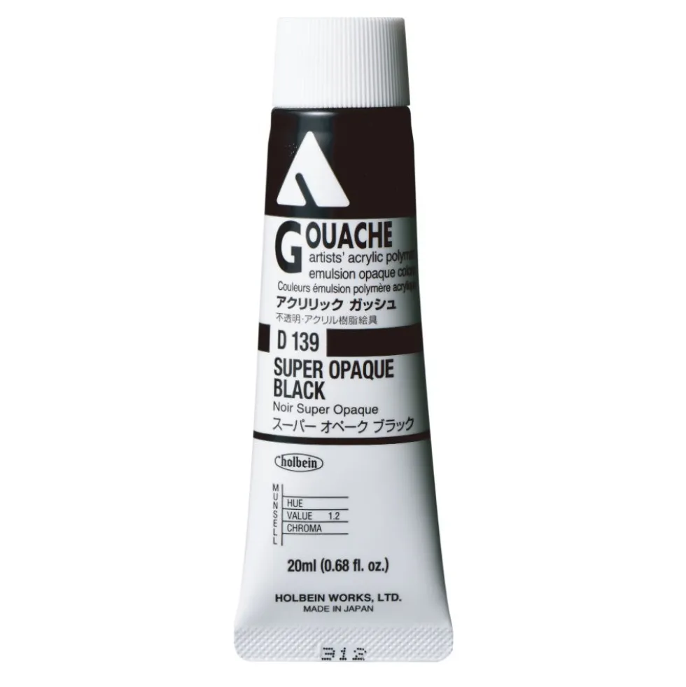 Farba gwasz Acryla Gouache - Holbein - Super Opaque Black, 20 ml