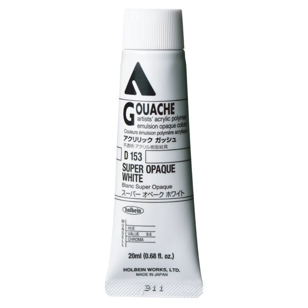 Farba gwasz Acryla Gouache - Holbein - Super Opaque White, 20 ml