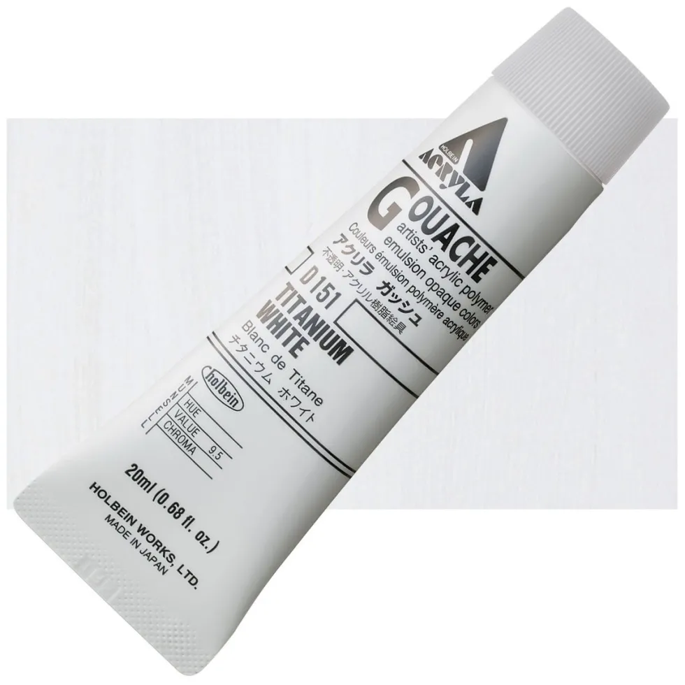 Farba gwasz Acryla Gouache - Holbein - Titanium White, 20 ml