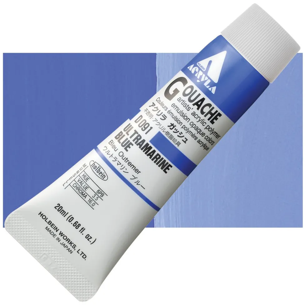 Farba gwasz Acryla Gouache - Holbein - Ultramarine Blue, 20 ml