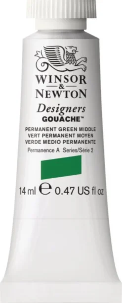 Farba gwasz Designers Gouache - Winsor & Newton - Permanent Green Middle, 14 ml