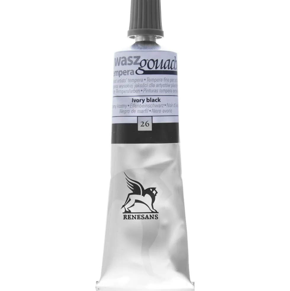 Farba gwasz - Renesans - 26, ivory black, 60 ml