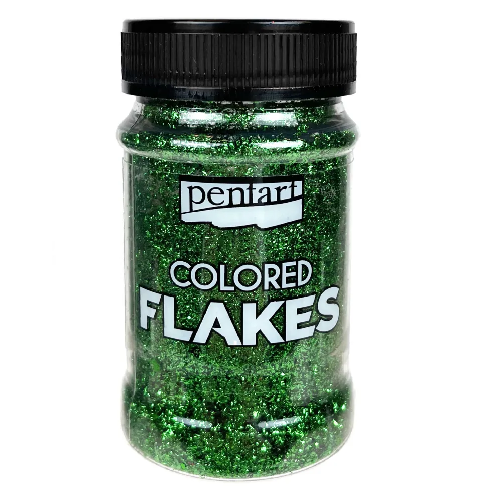 Folia do złoceń w płatkach Colored Flakes - Pentart - zielona, 100 ml