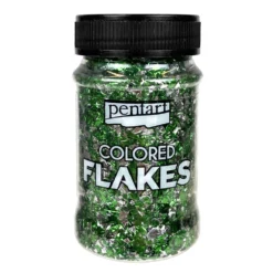 Folia do złoceń w płatkach Colored Flakes - Pentart - zielono-srebrna, 100 ml