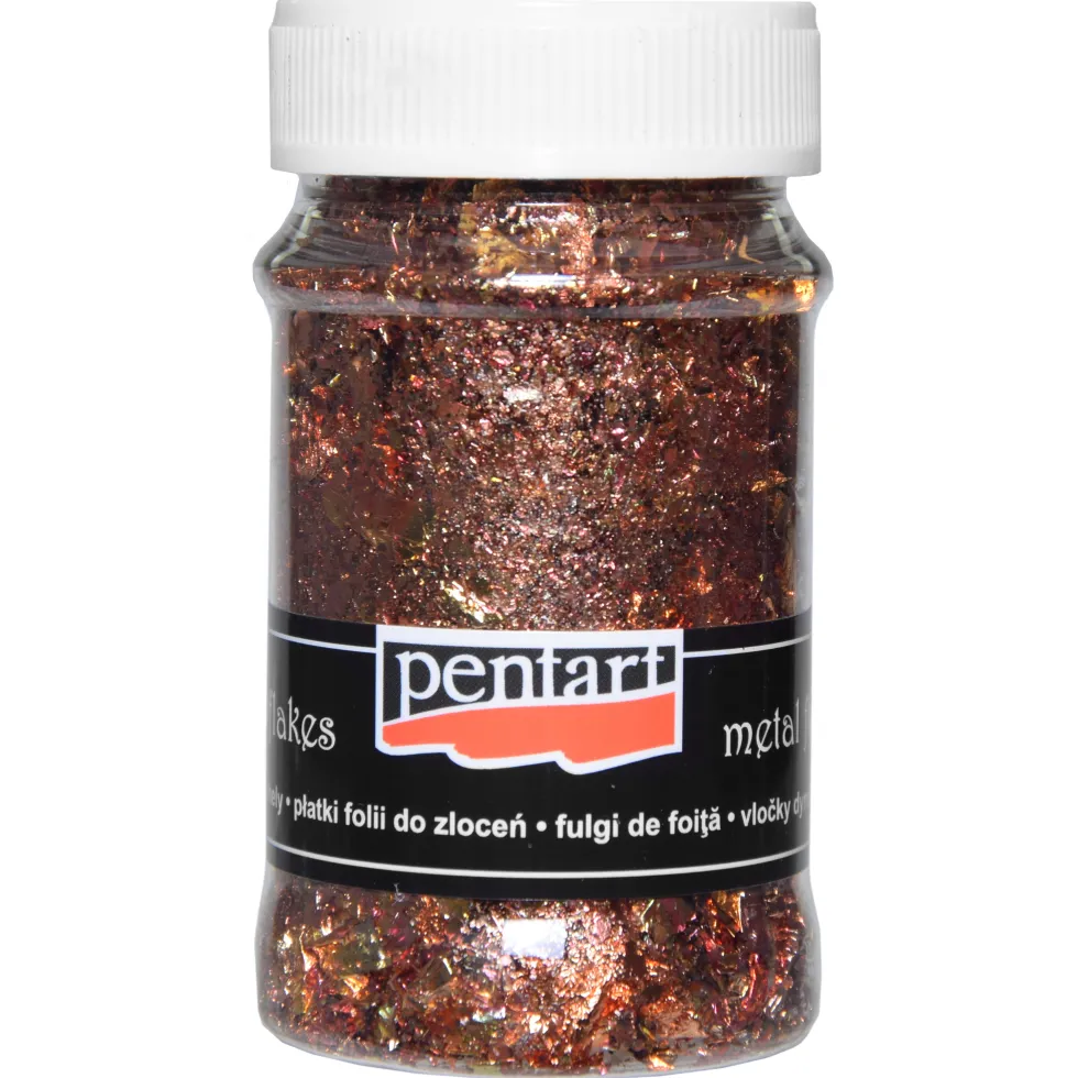 Folia do złoceń w płatkach Metal Flakes - Pentart - złoto i melanż, 100 ml