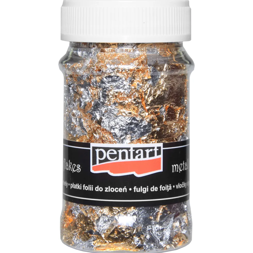 Folia do złoceń w płatkach Metal Flakes - Pentart - złoto-srebrna, 100 ml