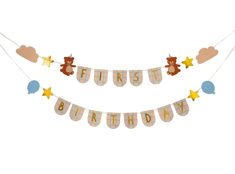 Girlanda First Birthday z misiami - 13 x 255 cm