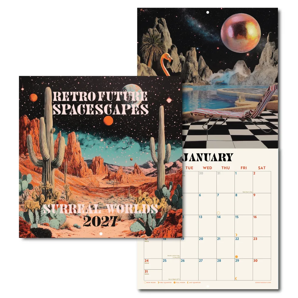 Kalendarz ścienny 2027 - Good Tuesday - Retro Future Spacescapes 30 × 30 cm