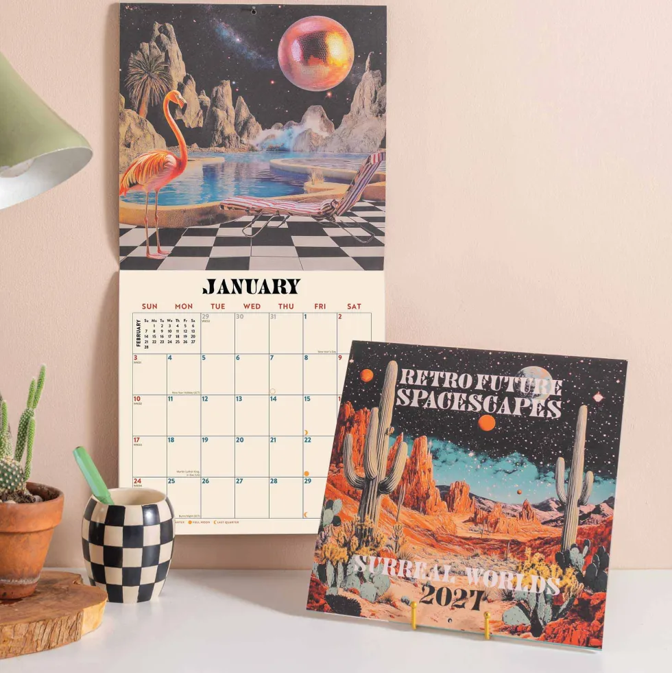Kalendarz ścienny 2027 - Good Tuesday - Retro Future Spacescapes 30 × 30 cm