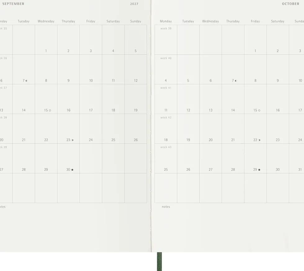 Kalendarz tygodniowy 2026/2027 L - Moleskine - Myrtle Green
