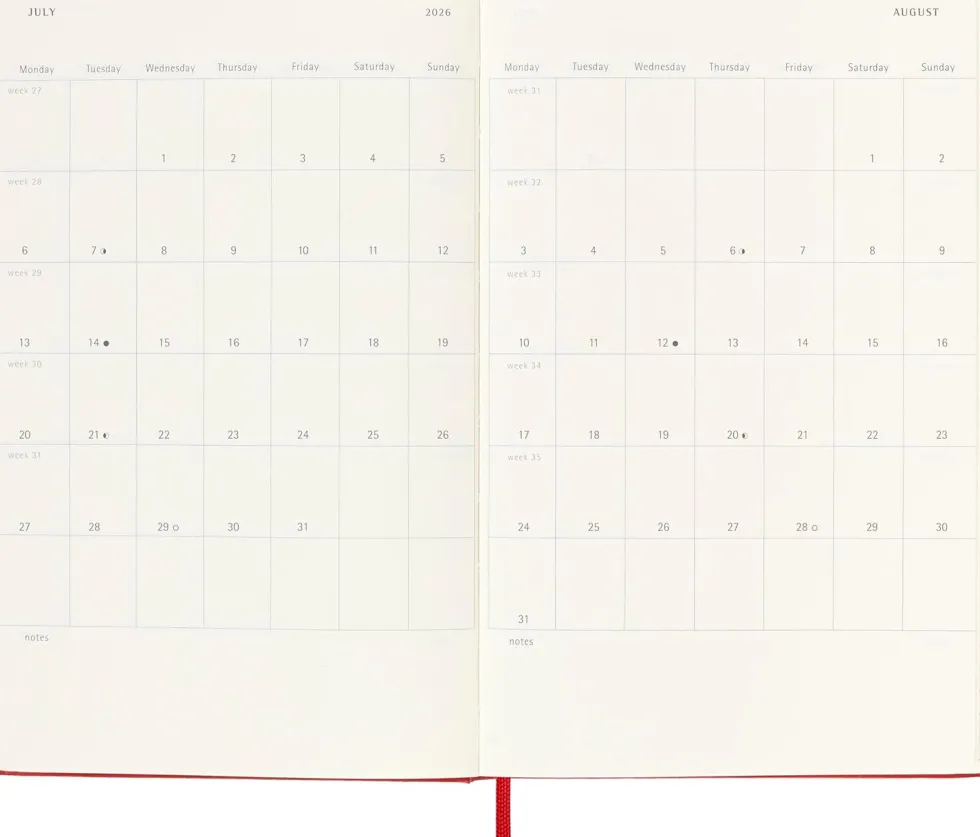 Kalendarz tygodniowy 2026/2027 L - Moleskine - Scarlet Red