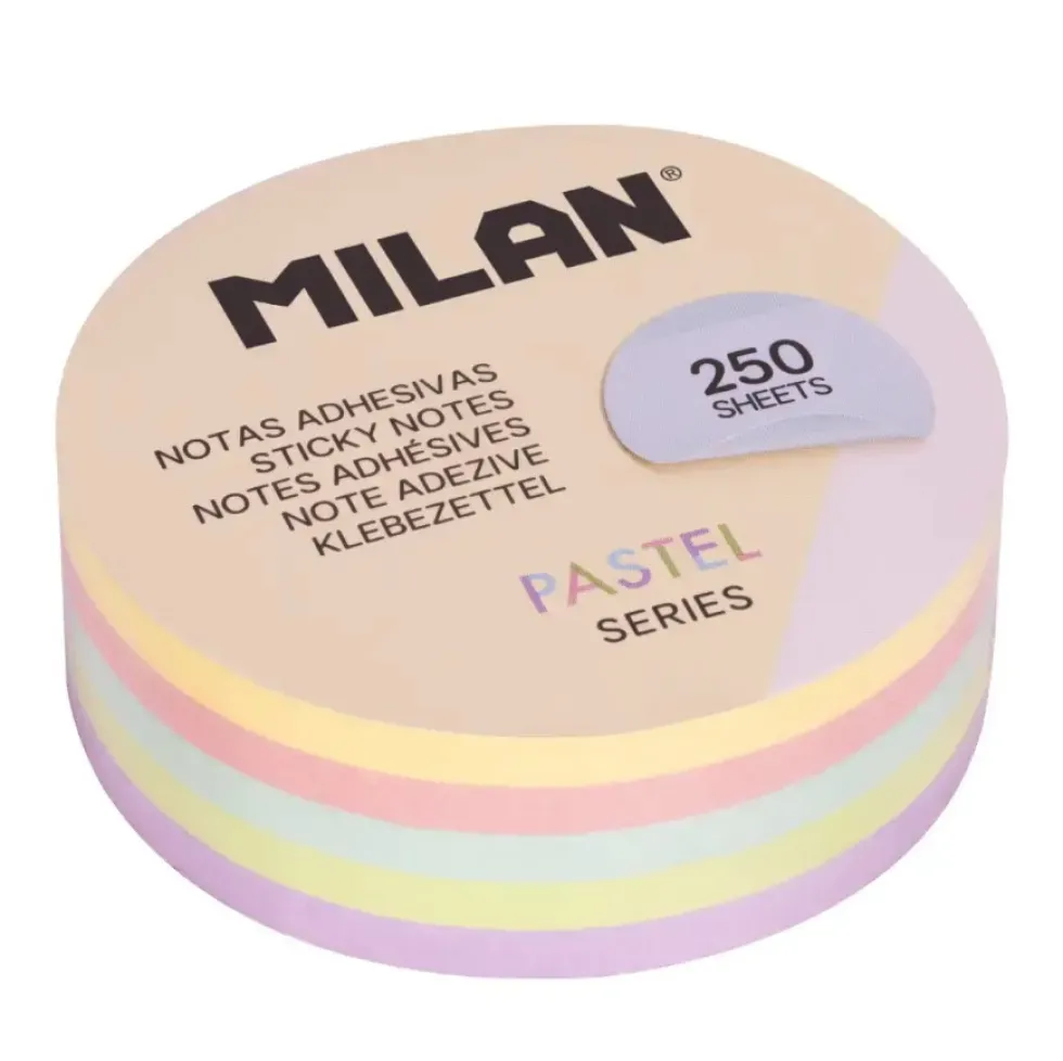 Karteczki samoprzylepne okrągłe - Milan - pastelowe 6,7 cm 250 szt.