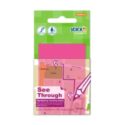 Karteczki samoprzylepne przezroczyste Stick'N - różowe, 76 x 51 mm, 50 szt.