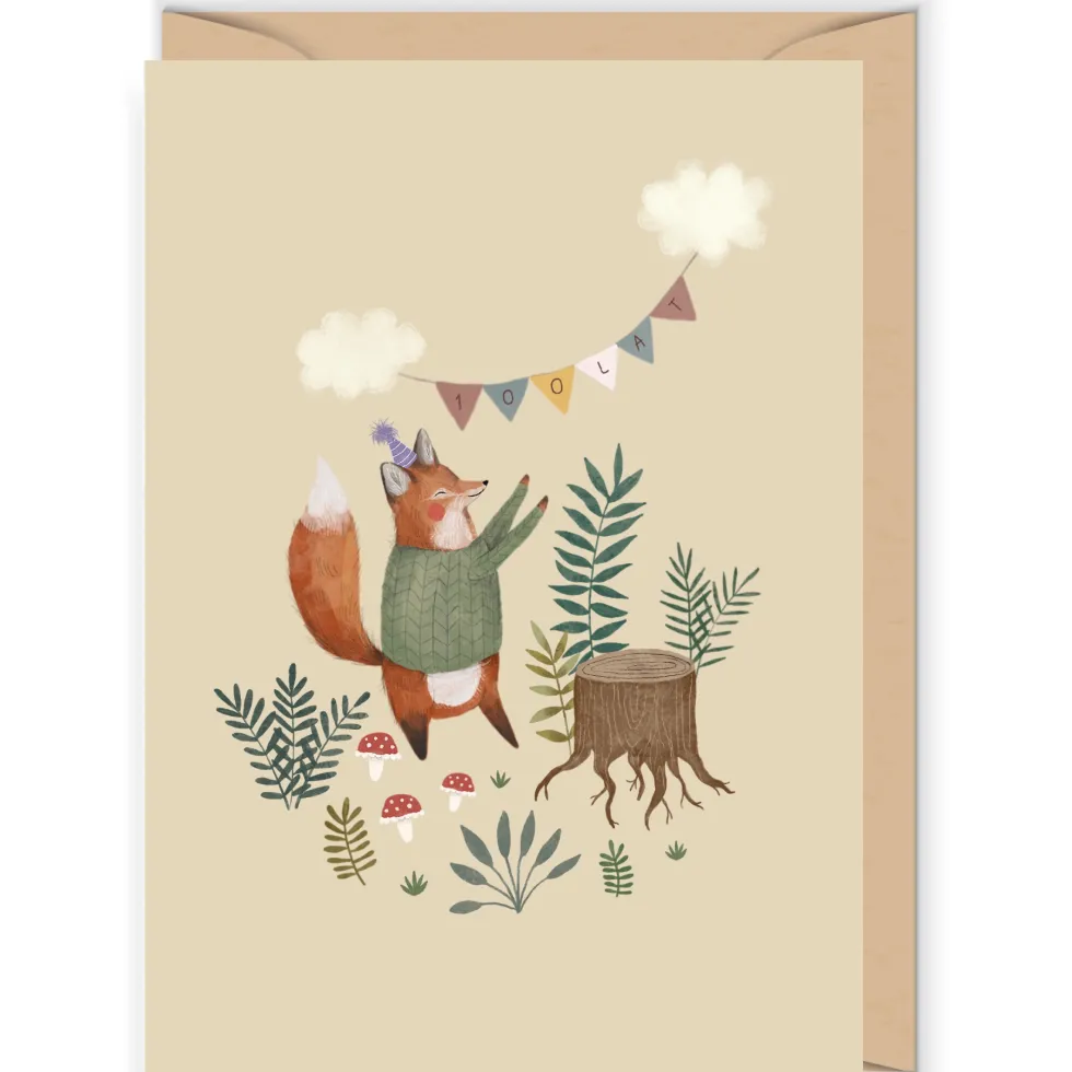 Kartka okolicznościowa - Cudowianki - Lisek jubilat, 12 x 17 cm