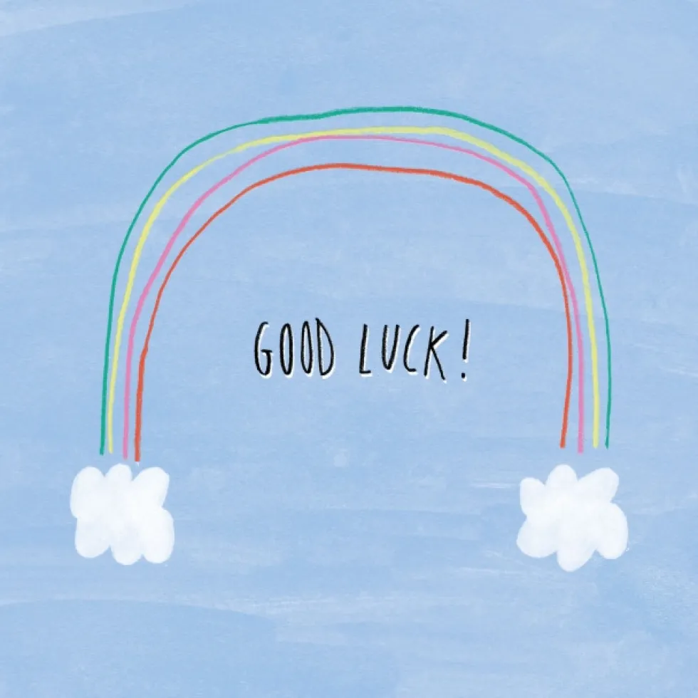 Kartka okolicznościowa - PiesKot - Good luck rainbow, 14,5 x 14,5 cm
