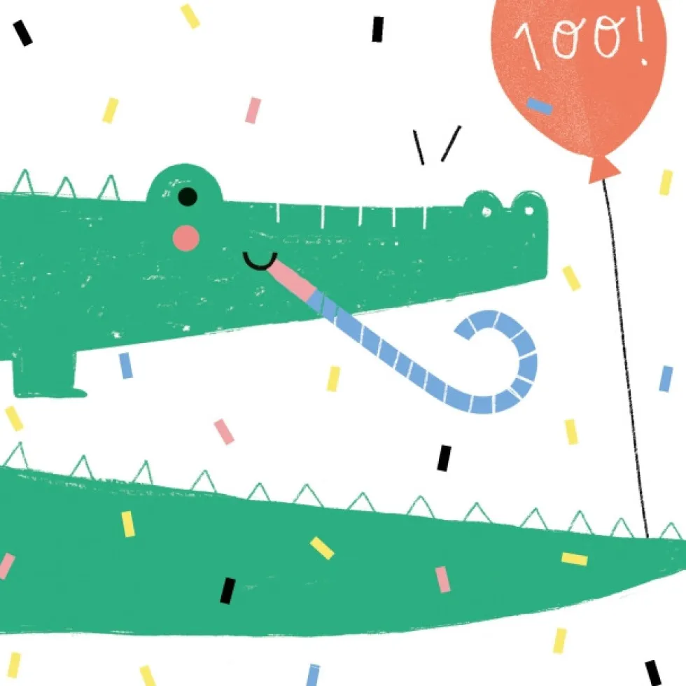 Kartka okolicznościowa - PiesKot - Happy crocodile, 14,5 x 14,5 cm
