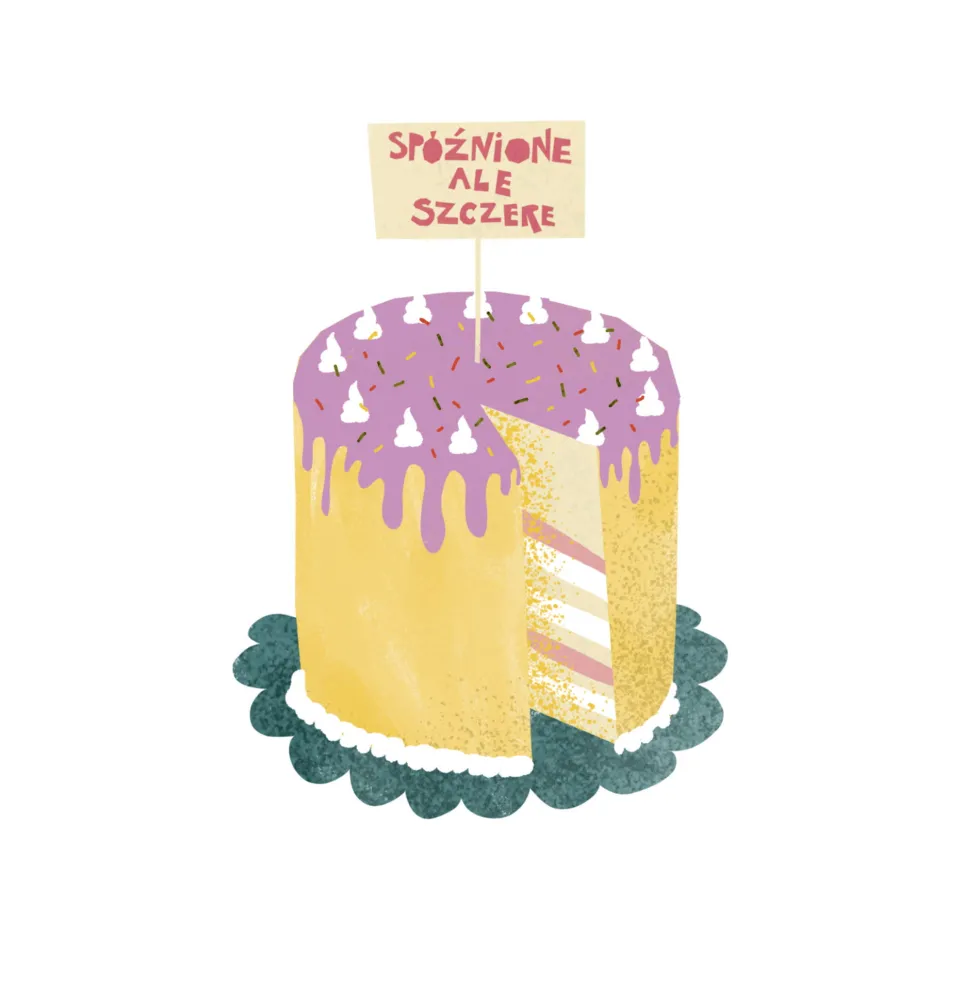 Kartka okolicznościowa - PiesKot - Spóźnione ale szczere, 14,5 x 14,5 cm